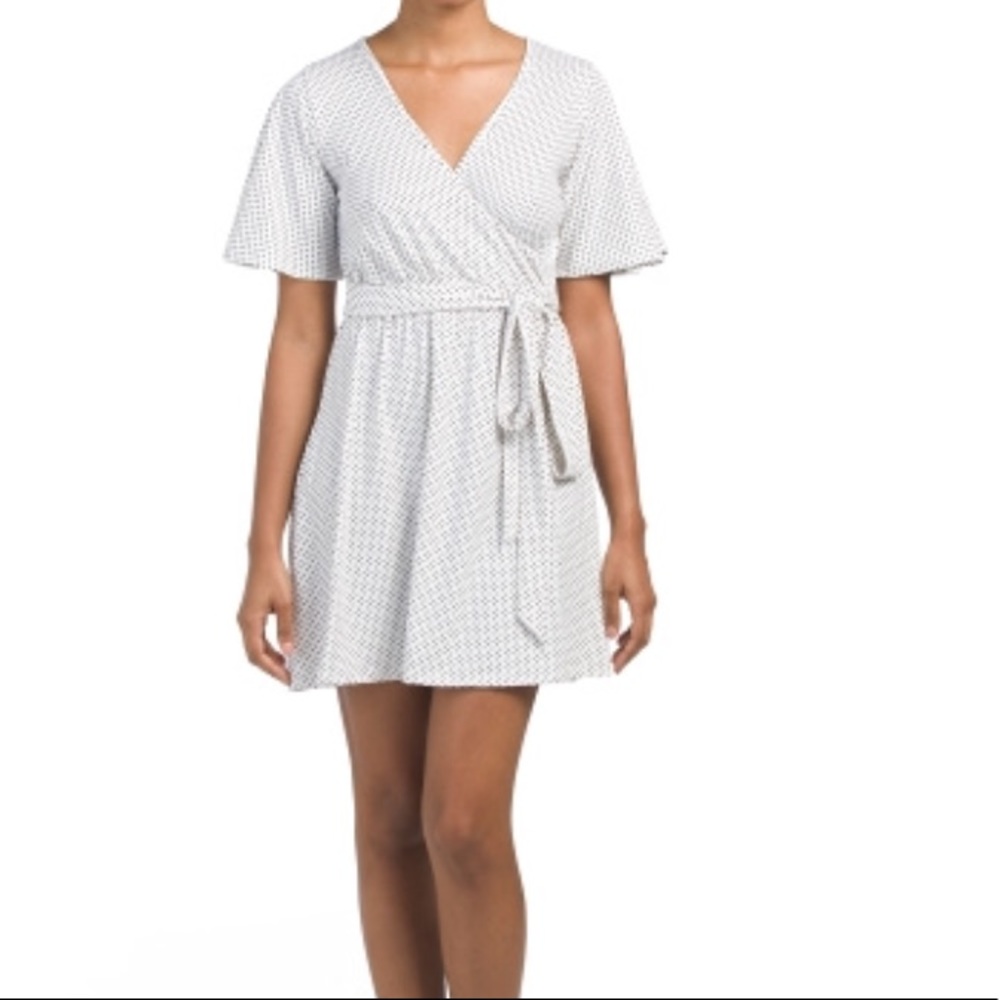 Faux wrap polka dot dress